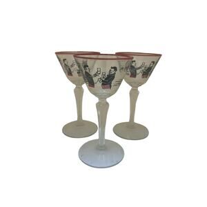 Mid Century Libbey Pickwick Merrymakers 1947 Set of 3 Stemmed Cordials Vintage